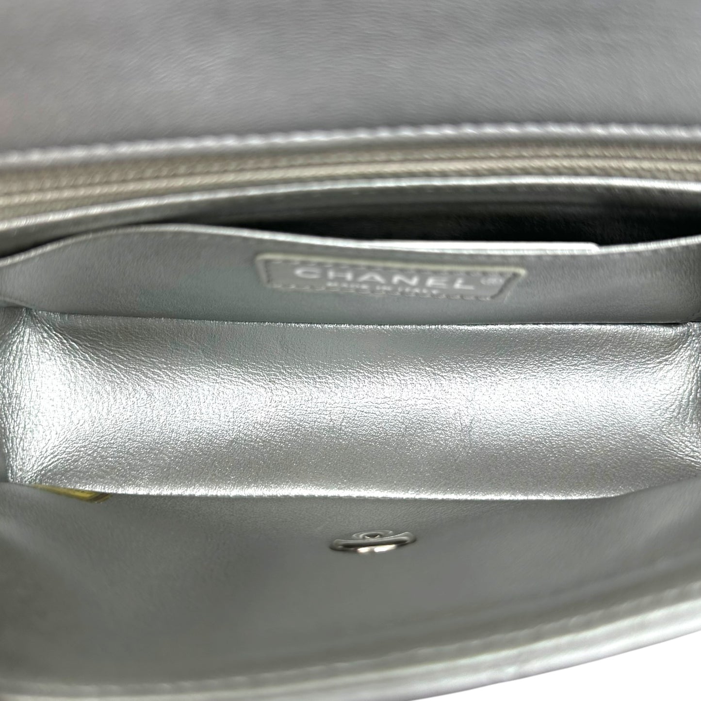 Chanel Metallic Silver Matelasse Small Classic Flap Bag