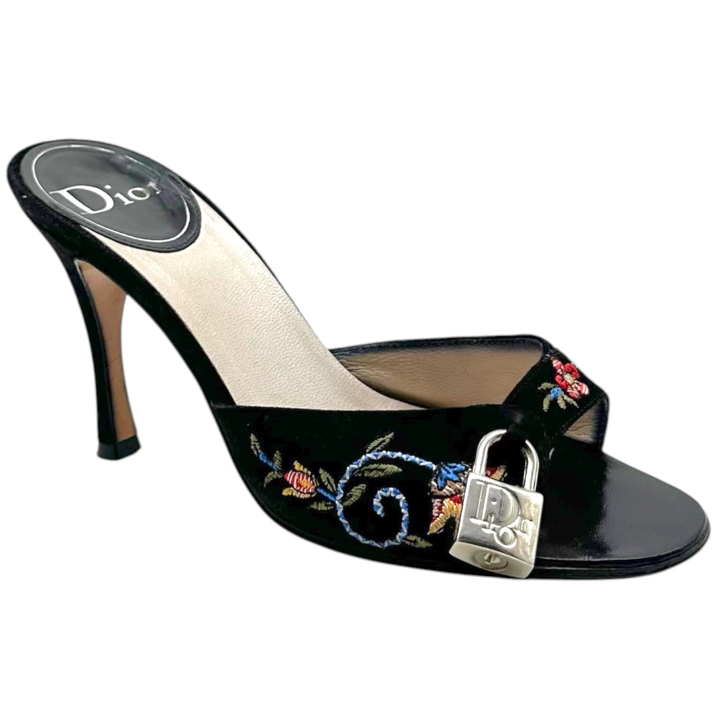 Christian Dior S/S 2002 Koi & Floral Embroidered Kitten Heel Mules
