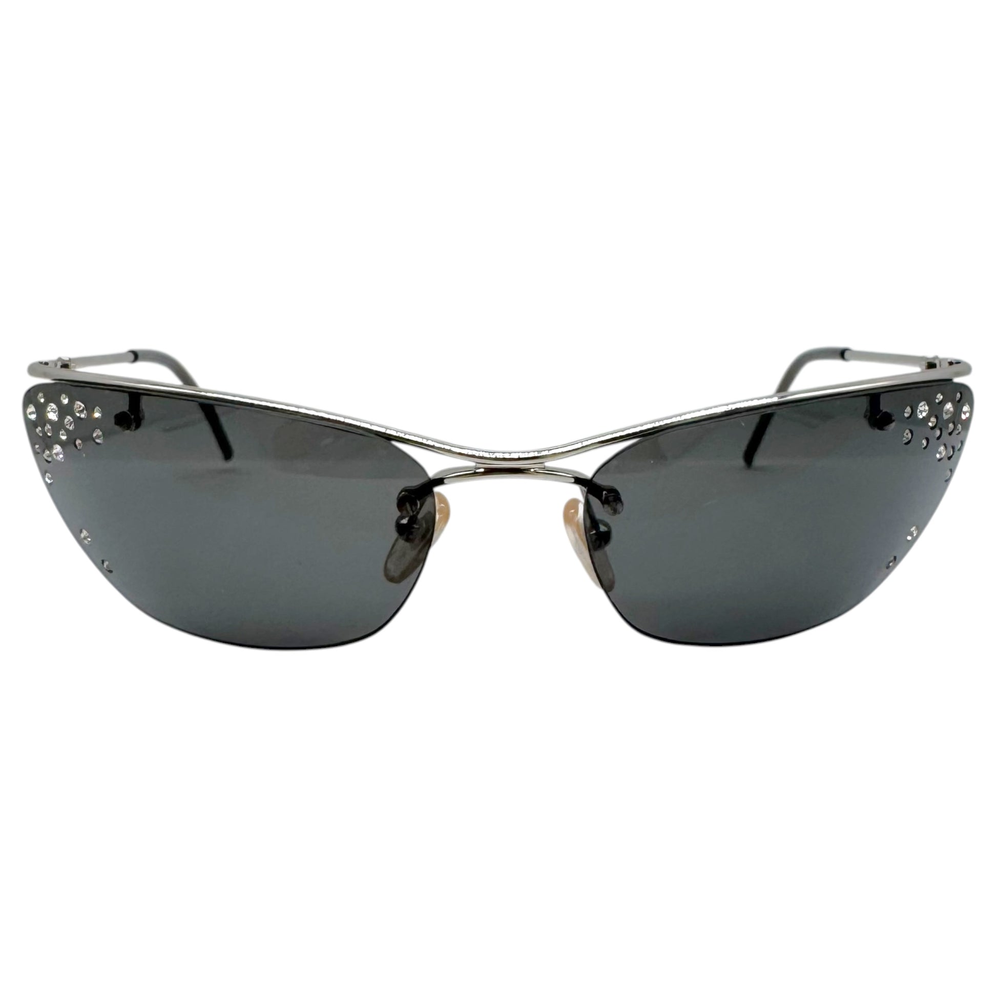 Christian Dior Rimless Cat-Eye Sunglasses Black Rhinestones