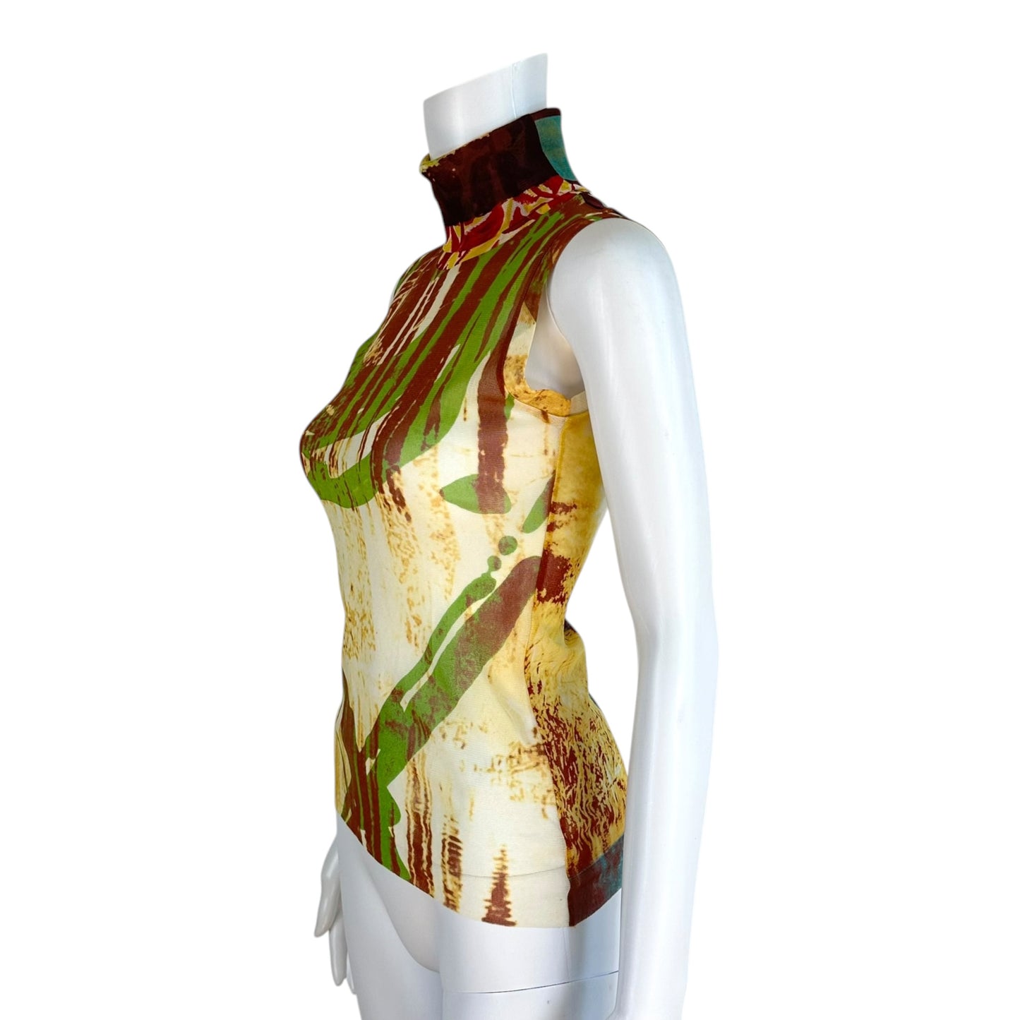 Jean Paul Gaultier Multicolor Printed Mesh Turtleneck Tank