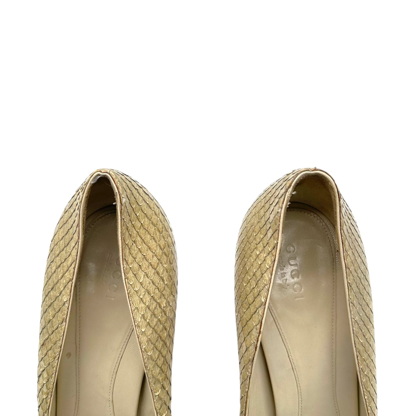 Gucci Ivory Python Horsebit Pointed Toe Heels