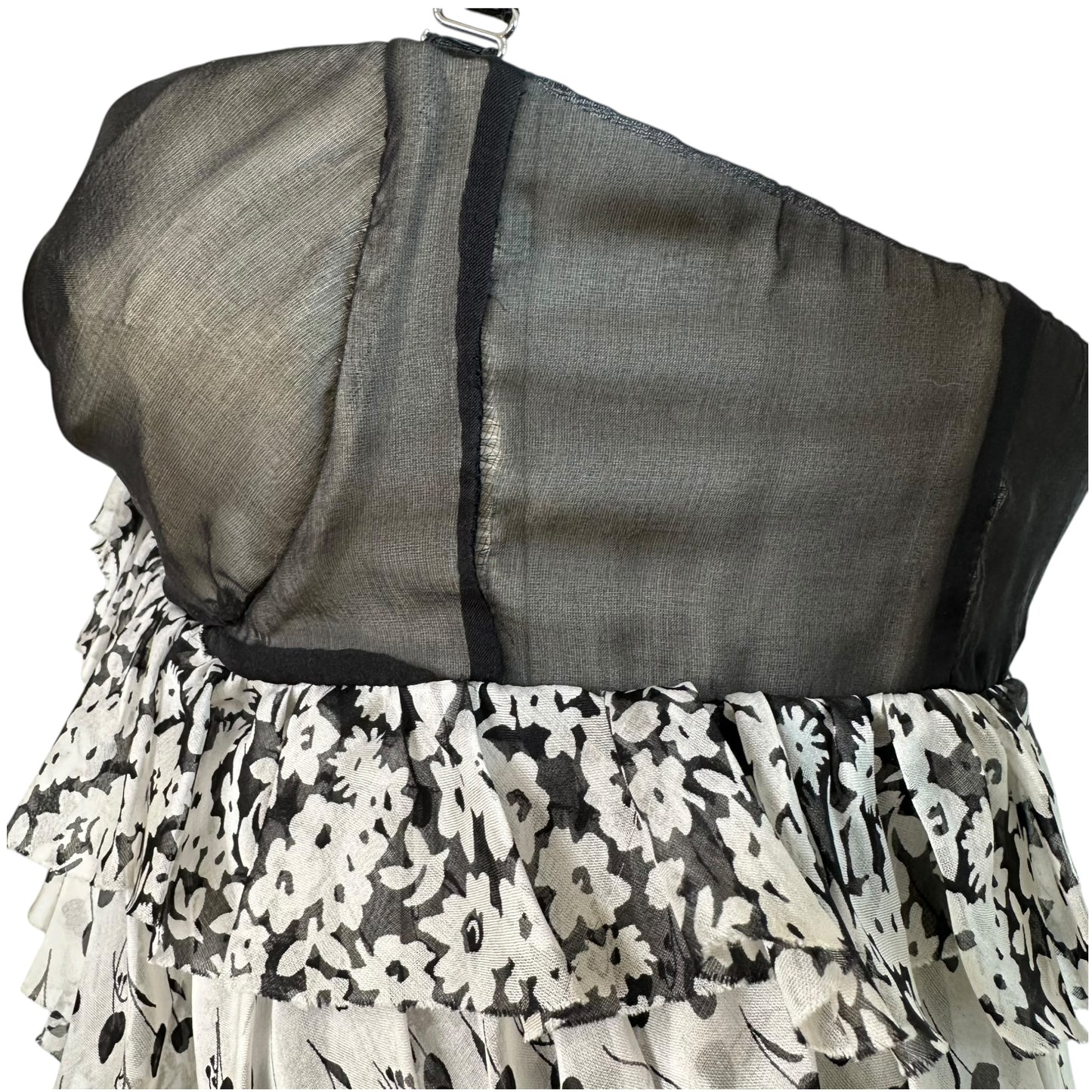 Dolce & Gabbana Black White Floral Print Silk Corset Top