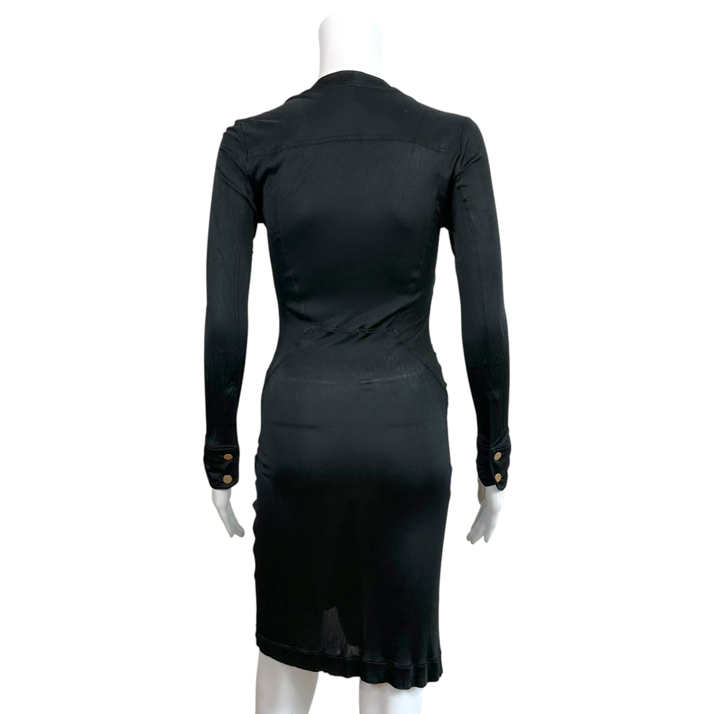 Gucci Black Silk Knit Plunge Neck Midi Dress