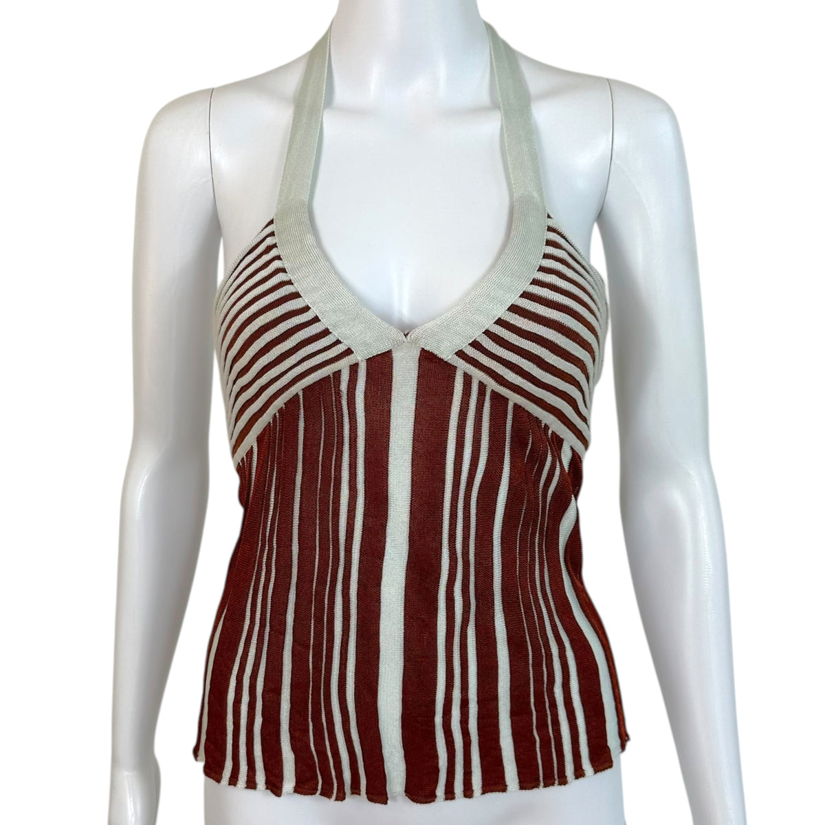 Missoni Knit Halter Tank Light Blue Rust Brown Striped