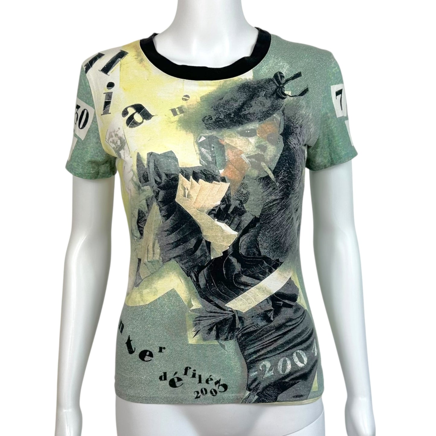 John Galliano 2003 Green & Yellow Model Graphic T-Shirt