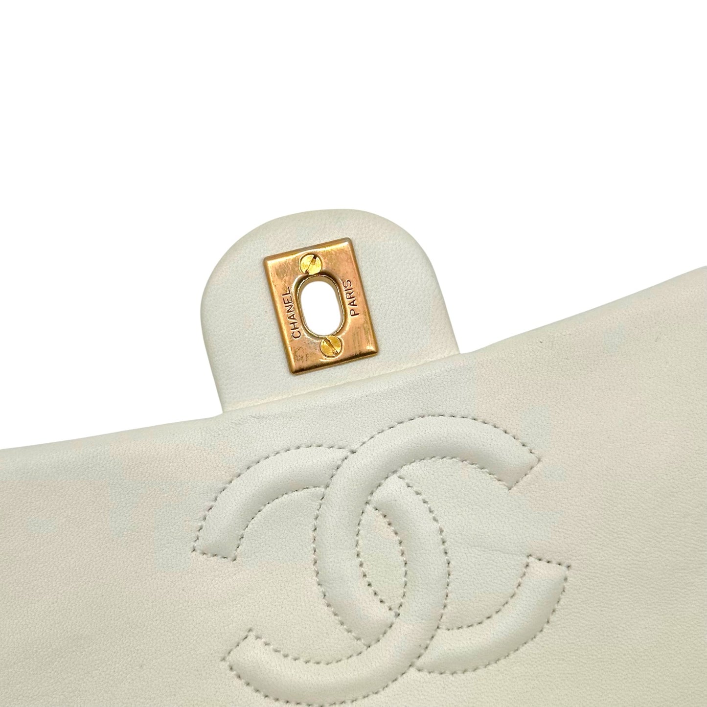 Chanel White Matelasse Lambskin & Gold Small Classic Flap Bag 1986-88