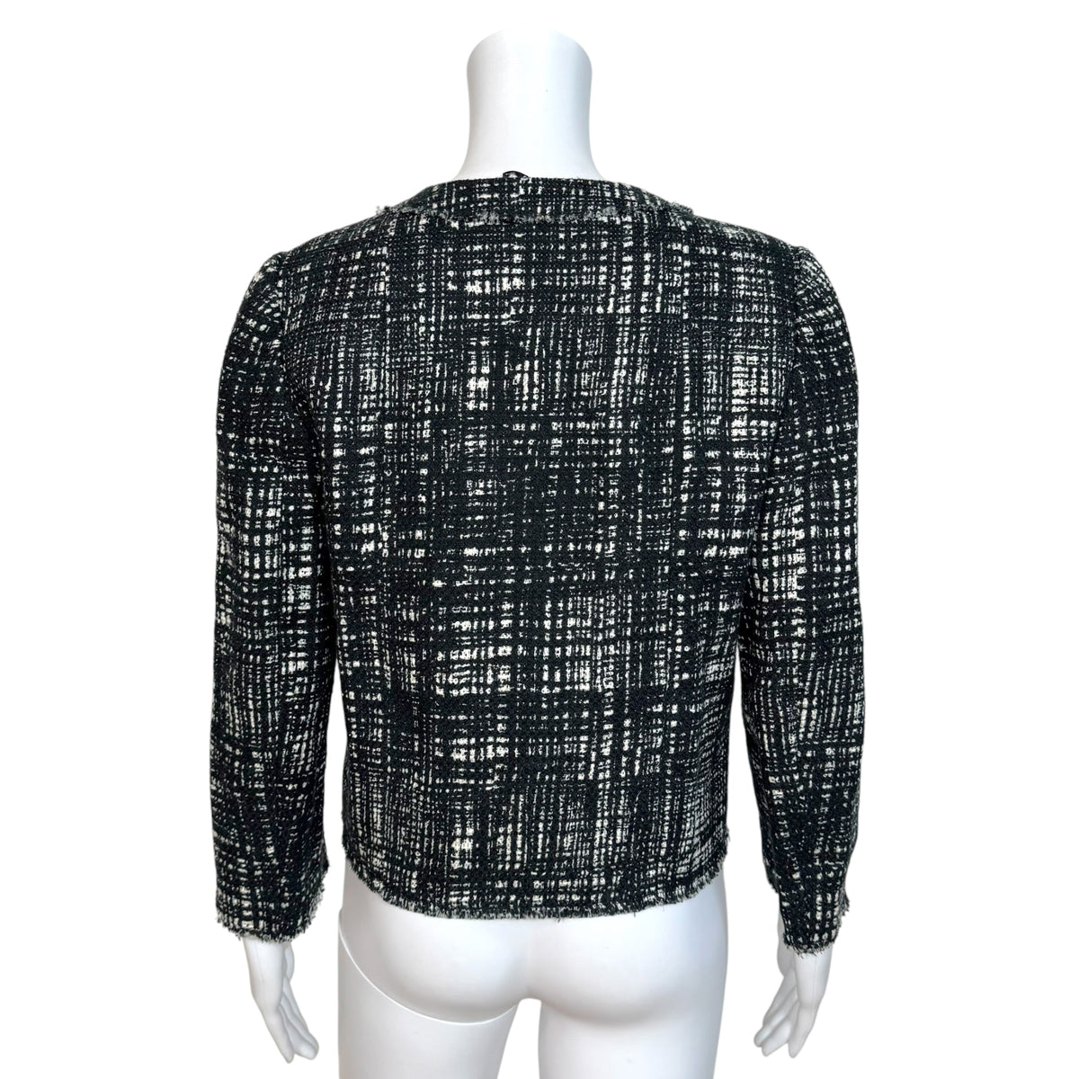 Prada Black White Tweed Silk Jacket Round Neckline