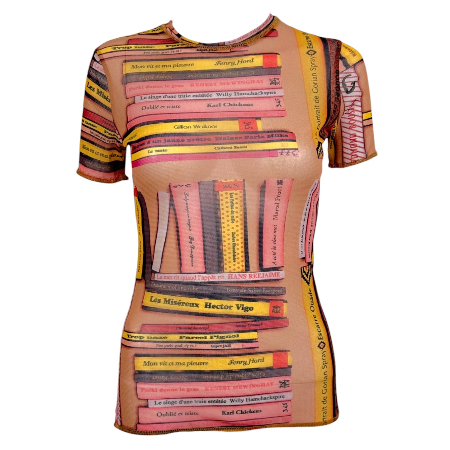 Jean Paul Gaultier Pink & Yellow Book Print Mesh T-Shirt