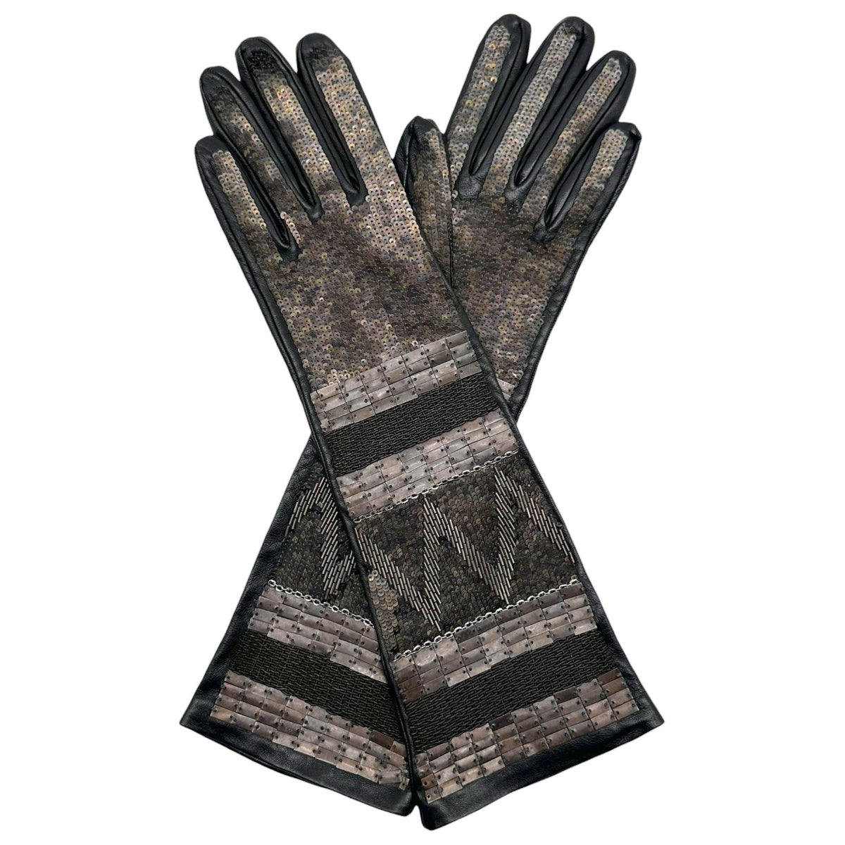 Roberto Cavalli Black Lambskin Sequin Bead Gloves