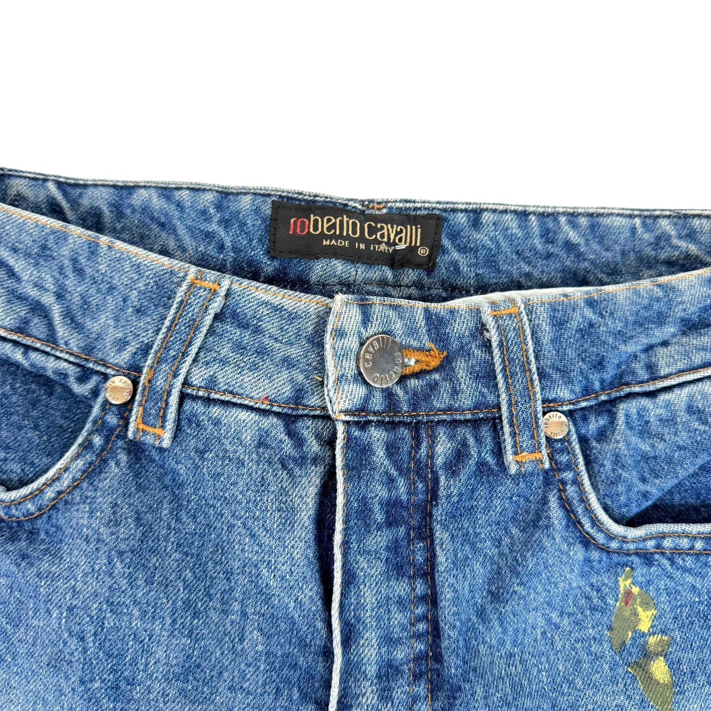 Roberto Cavalli F/W 1999 Hand Painted Rose Denim Jeans