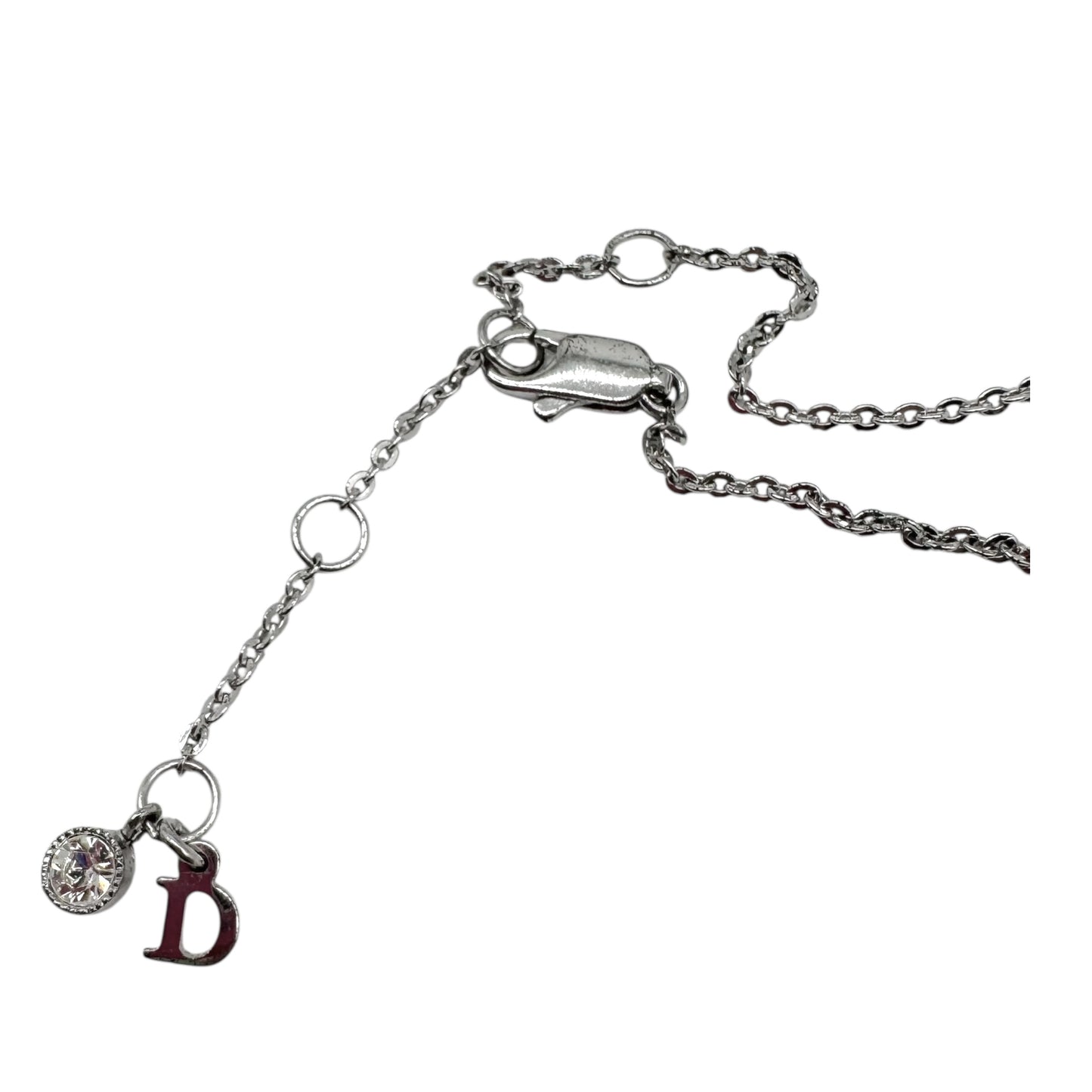 Christian Dior Silver Crystal Bow Charm Necklace