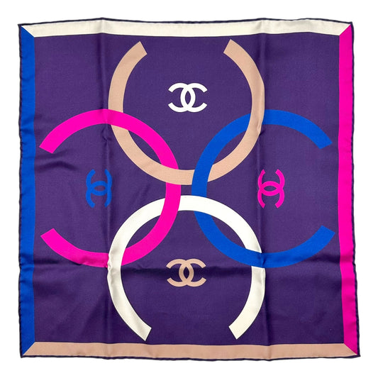 Chanel Small Silk Square Scarf Purple Pink CC Logo