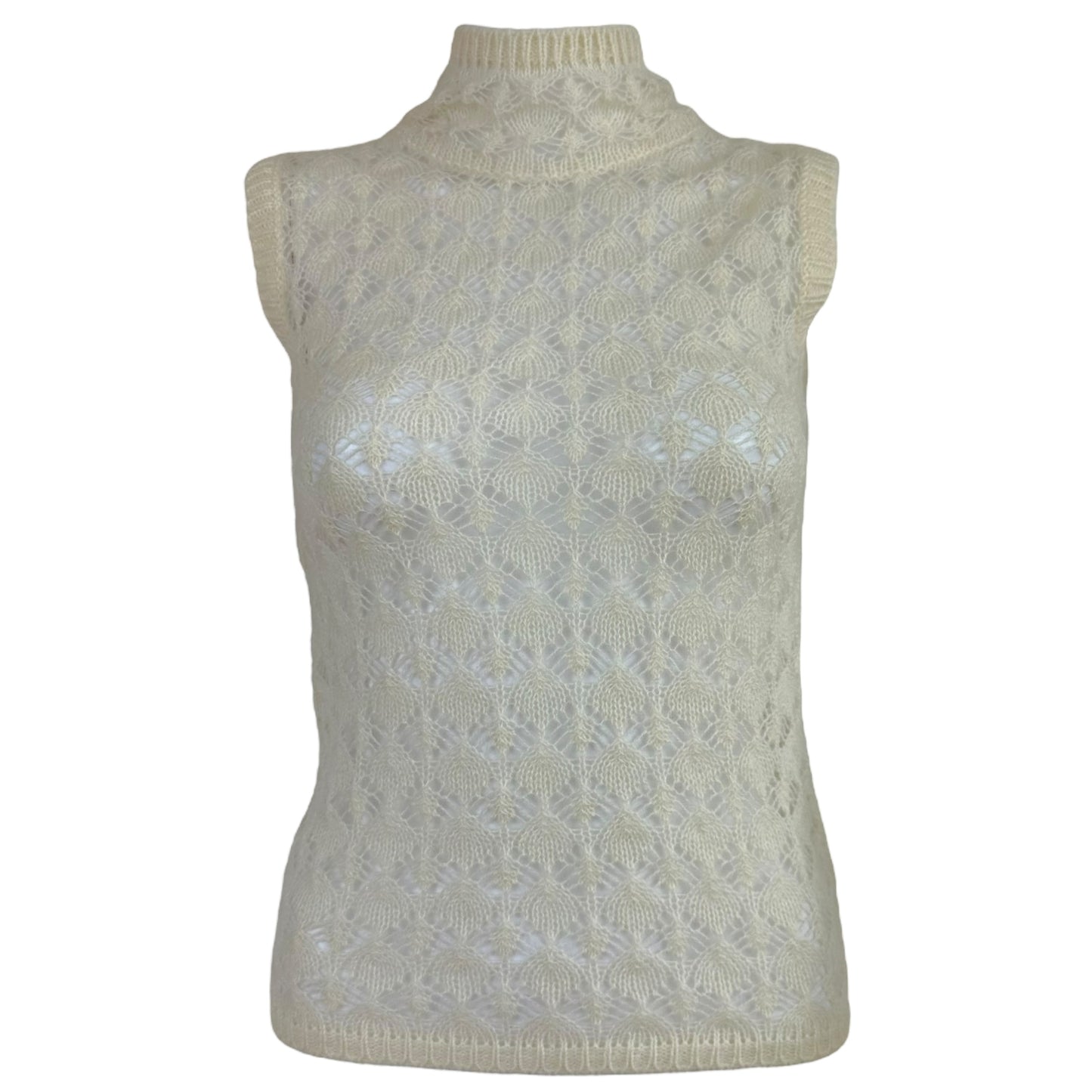 D&G Dolce & Gabbana Ivory Mohair Open Knit Sleeveless Turtleneck