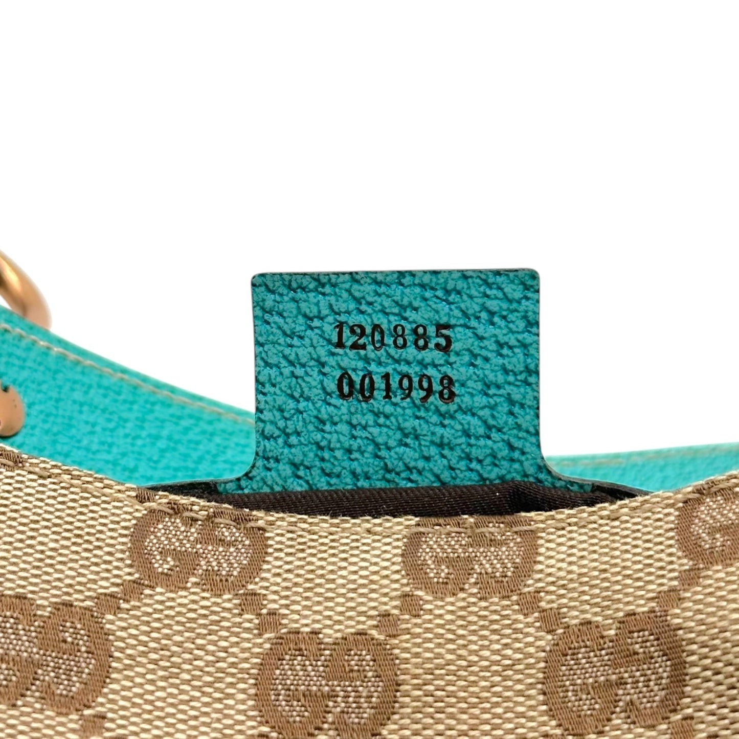 Gucci Mini Piston Jackie Bag Turquoise Leather Tan Monogram