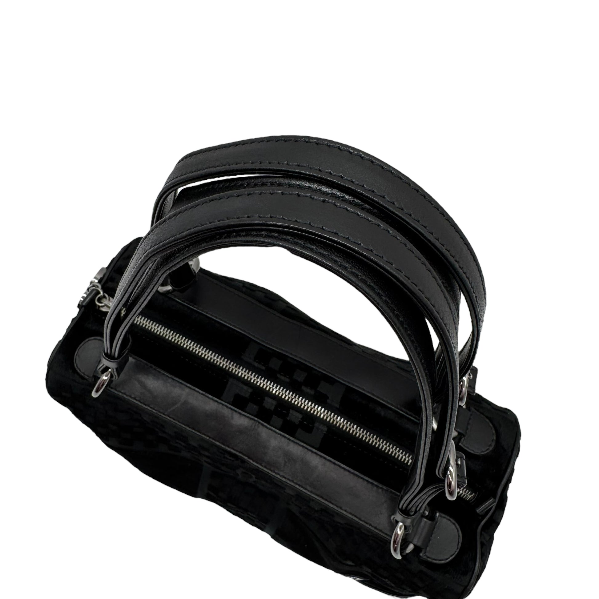 Chanel Black Lambskin & Velvet Checkered Logo Shoulder Bag 2005-06 - Outfit Repeater