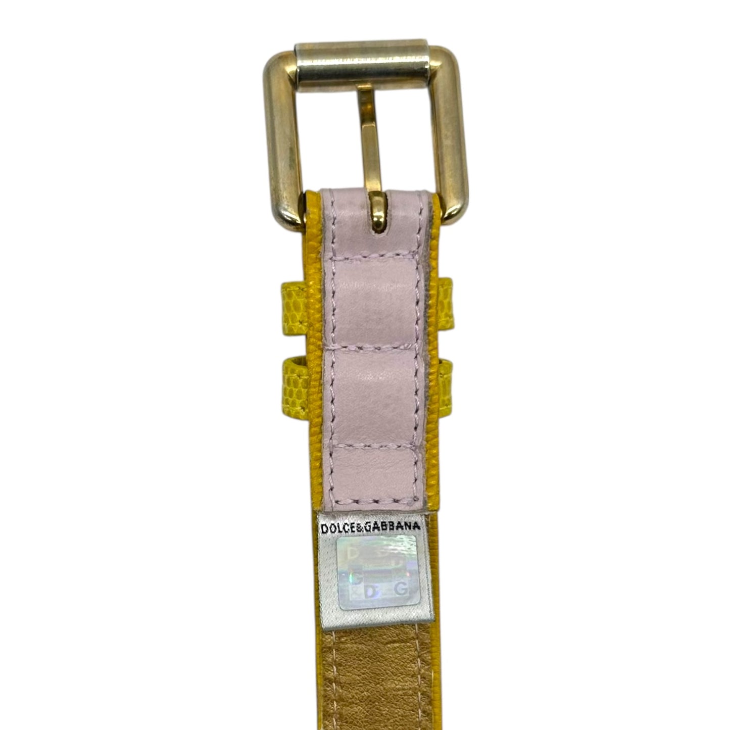 D&G Dolce & Gabbana Purple & Yellow Logo Skinny Belt
