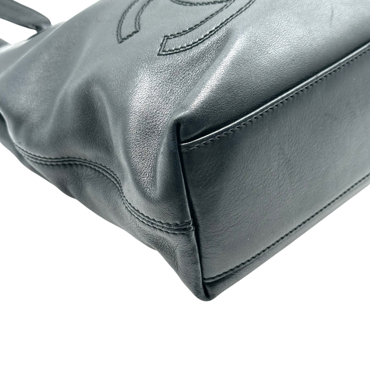 Chanel Black Leather Tote Shoulder Bag CC Logo 1990s