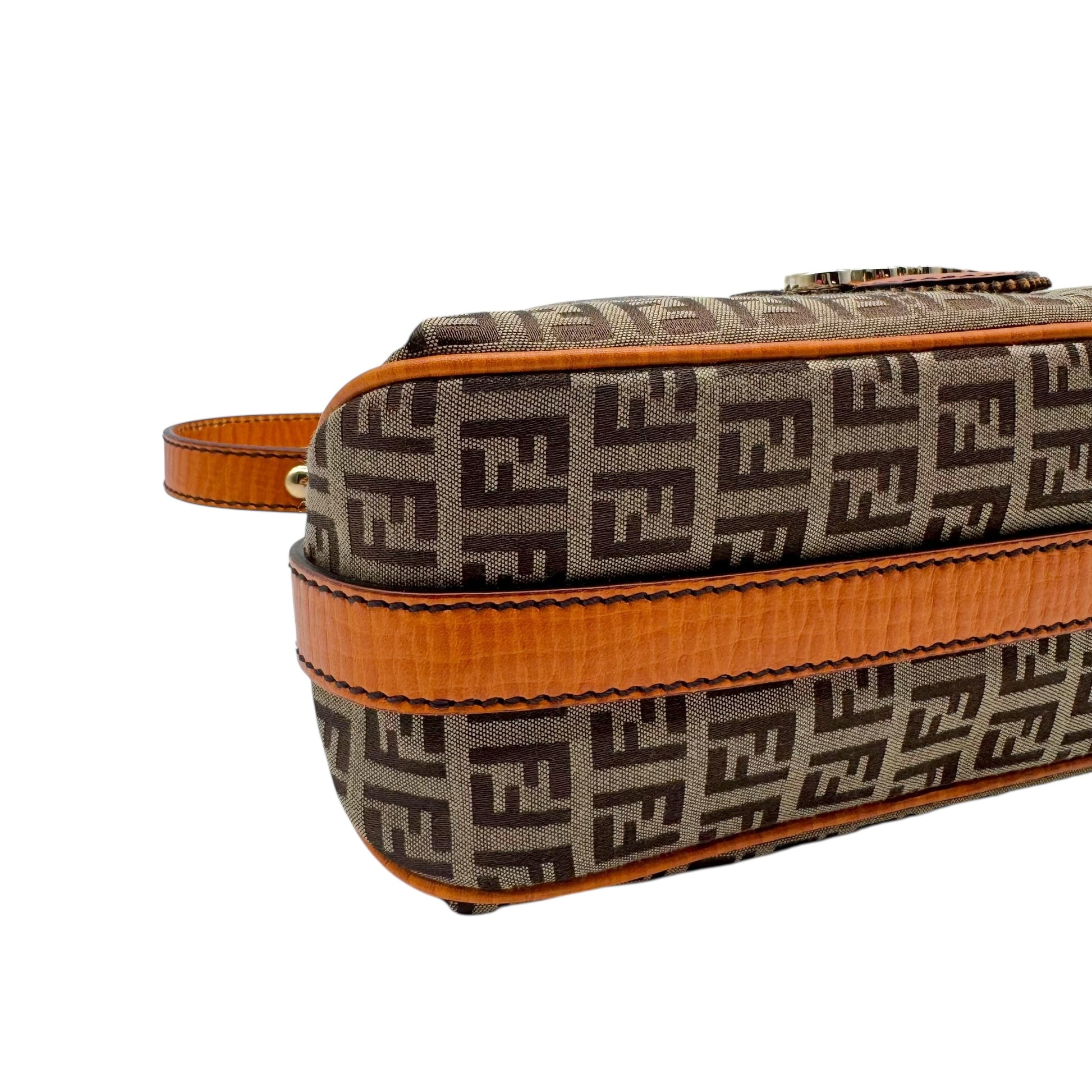 Fendi Shoulder Bag Beige Zucchino Monogram Orange Leather