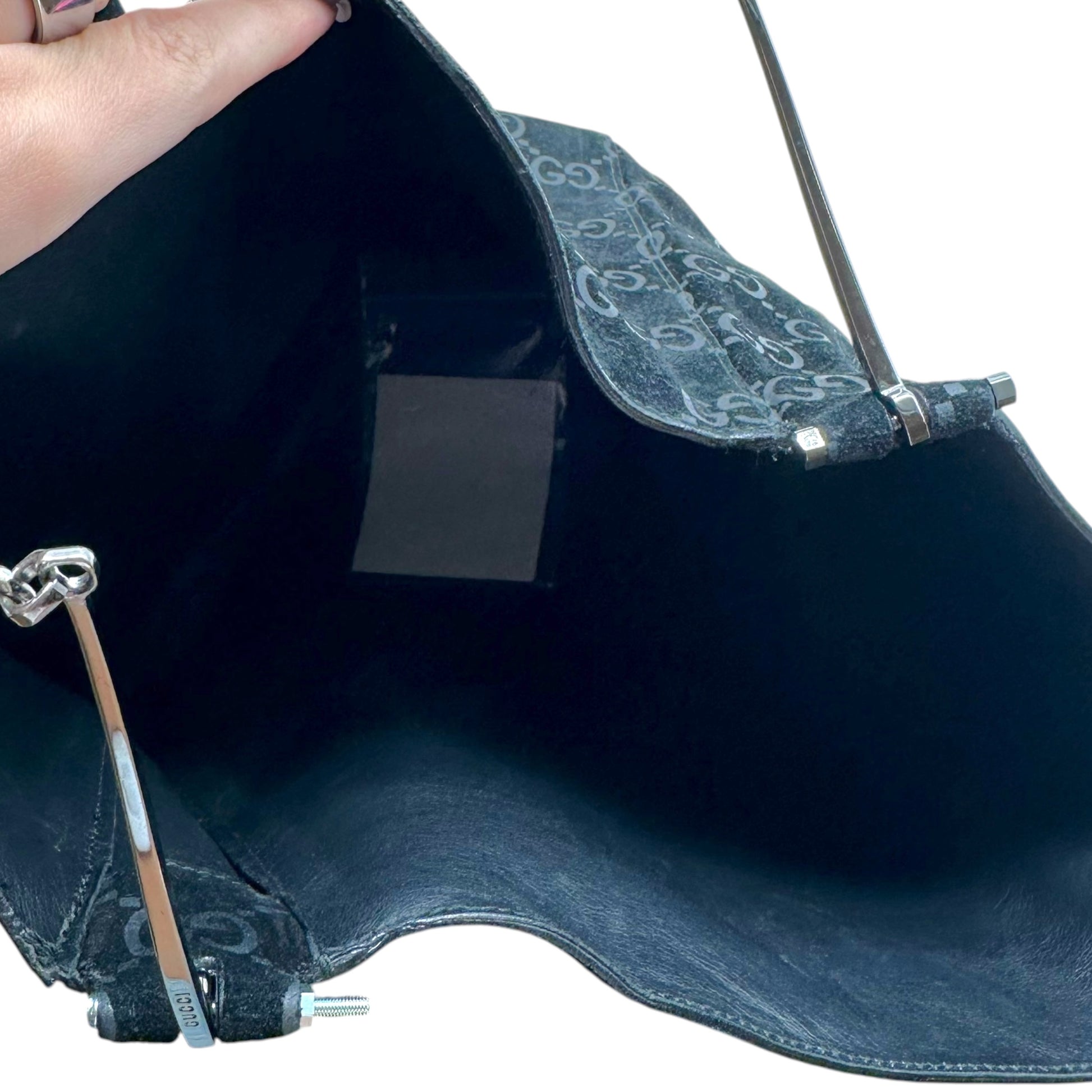 Gucci Black Suede Hobo Bag With Metal Horsebit Strap