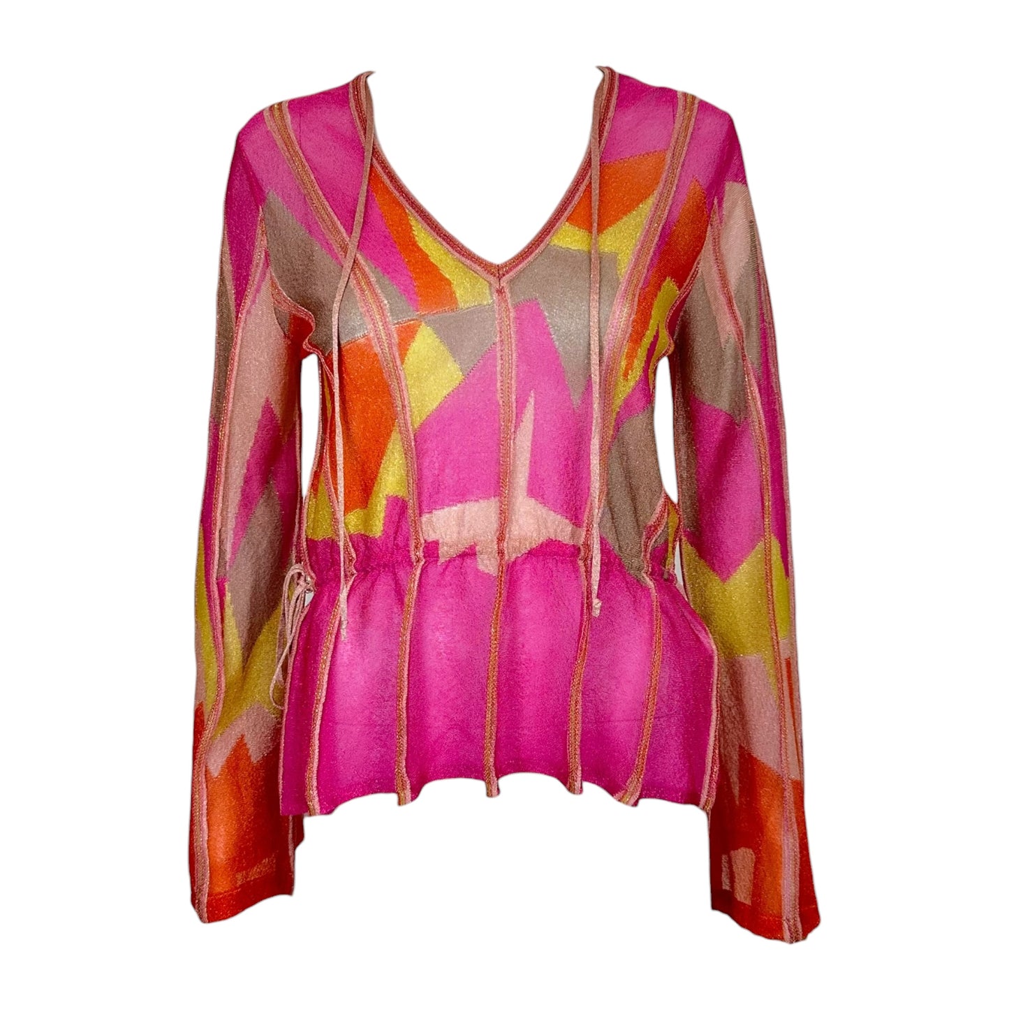 M Missoni Pink & Orange Metallic Semi-Sheer Knit Blouse NEW