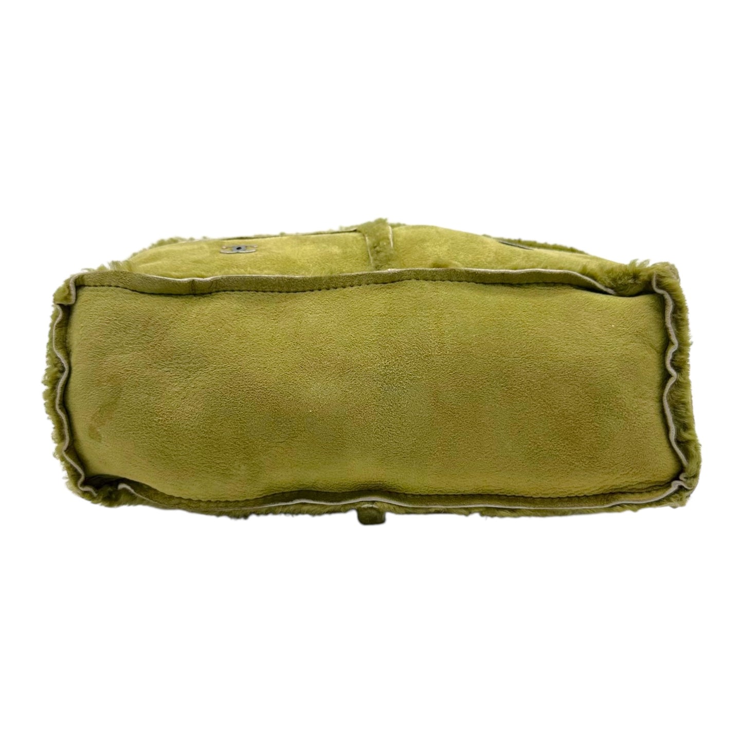 Chanel Khaki Green Shearling Logo Crossbody Bag 2000-02