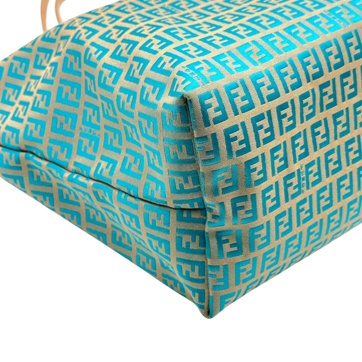 Fendi Tote Bag Tan Turquoise Zucchino Monogram Canvas