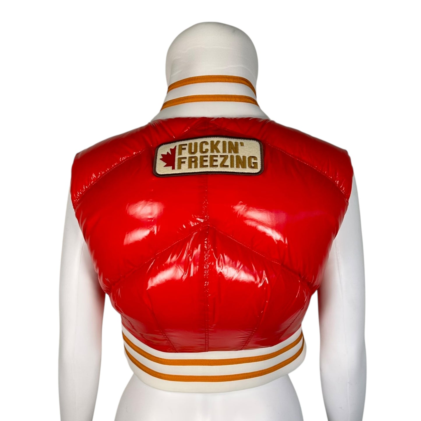 Dsquared2 F/W 2023 Runway Sample Red Cropped 'Fuckin' Freezing' Down Vest
