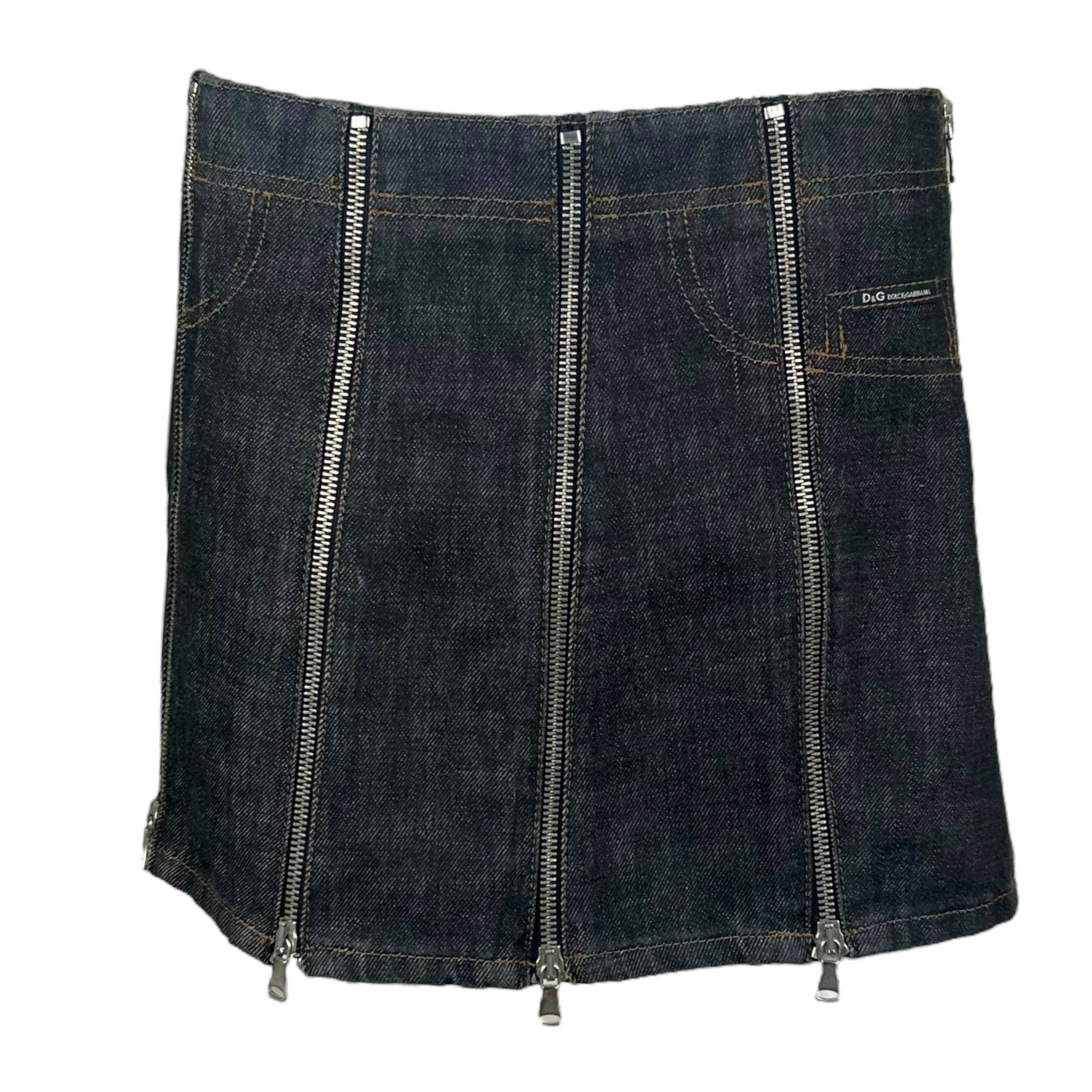 D&G Dolce & Gabbana Dark Wash Denim Zipper Mini Skirt - Outfit Repeater