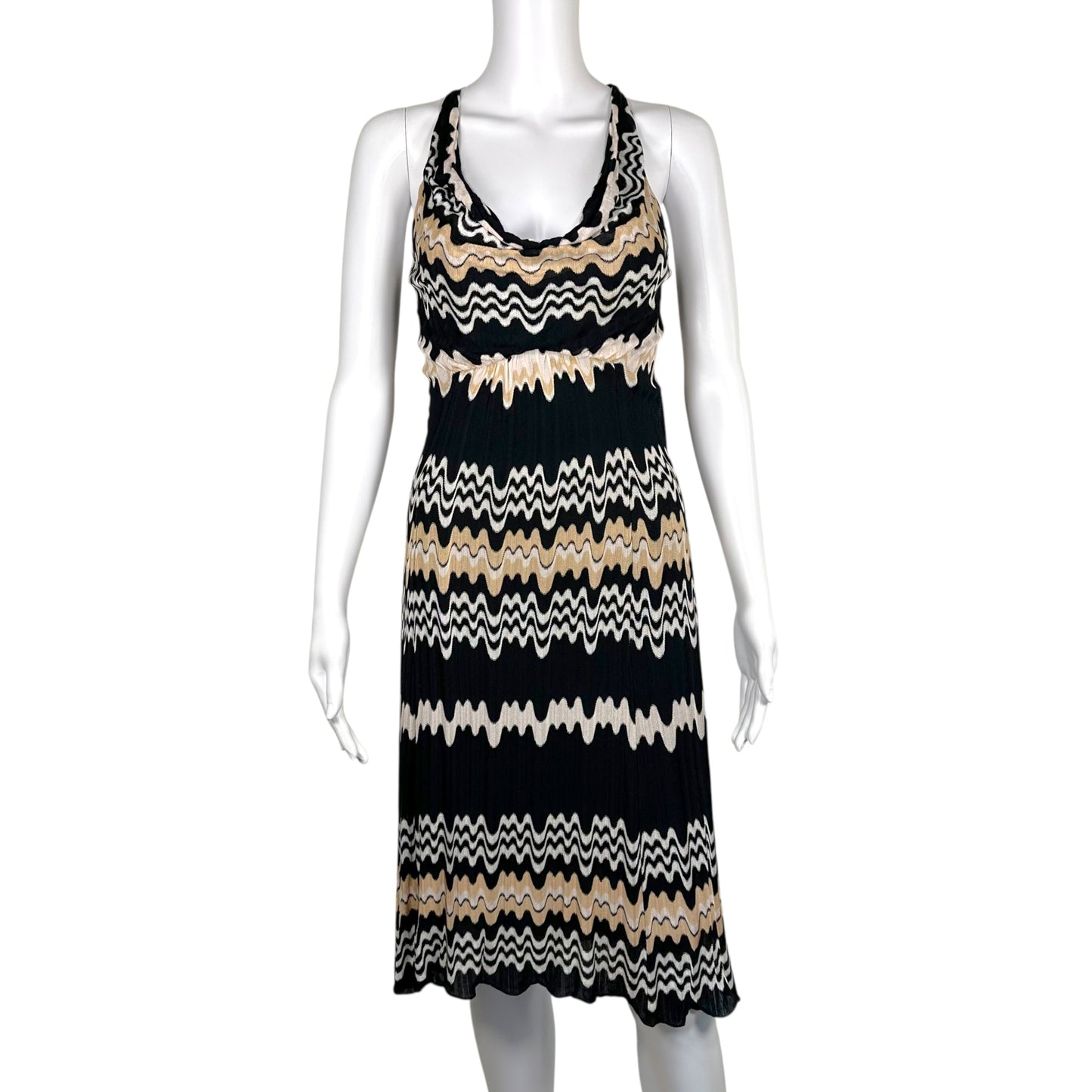 Missoni Black & Ivory Chevron Knit Cowl Neck Mini Dress