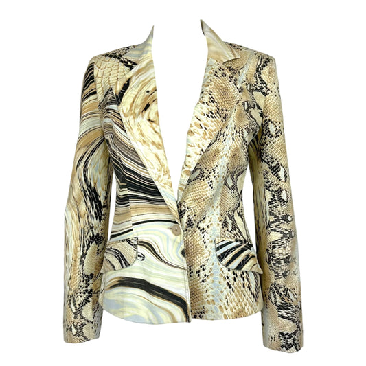 Just Cavalli Roberto Cavalli Light Blue & Brown Python & Swirl Print Blazer