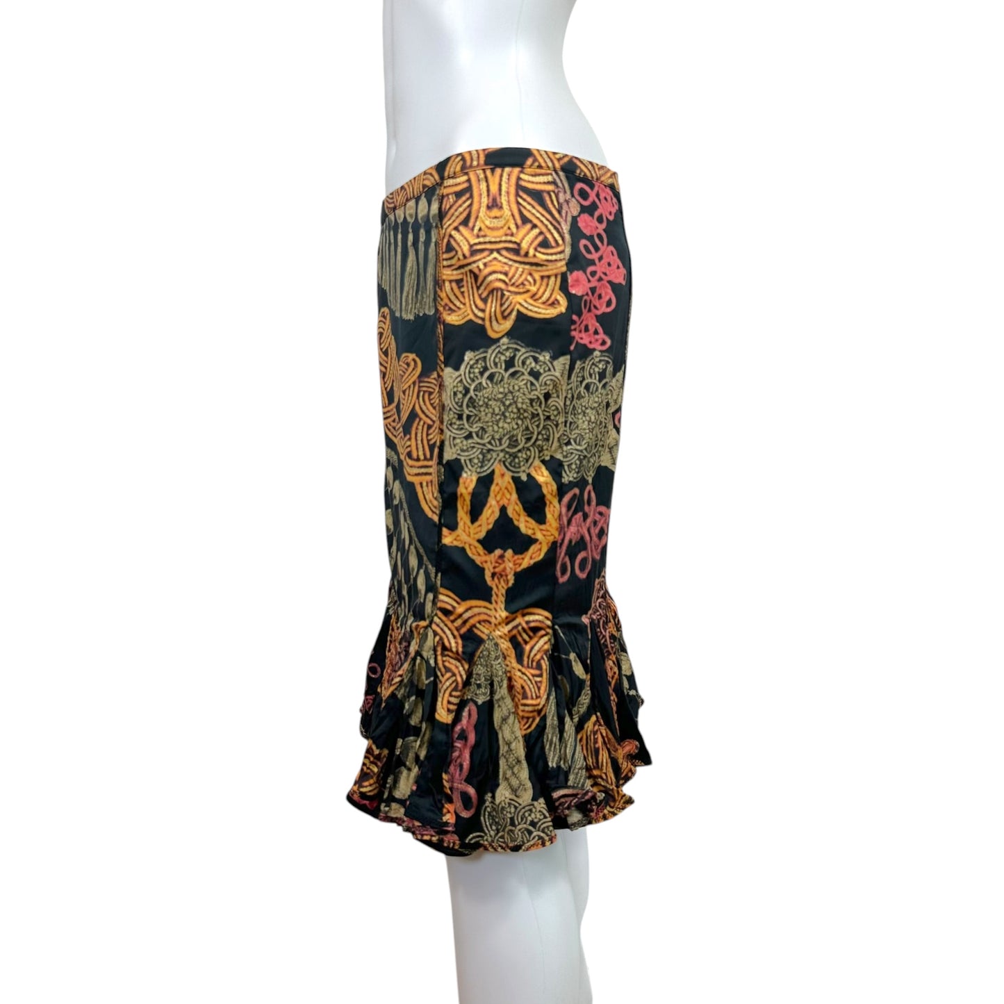 Just Cavalli Roberto Cavalli Metallic Rope Print Satin Flared Hem Midi Skirt