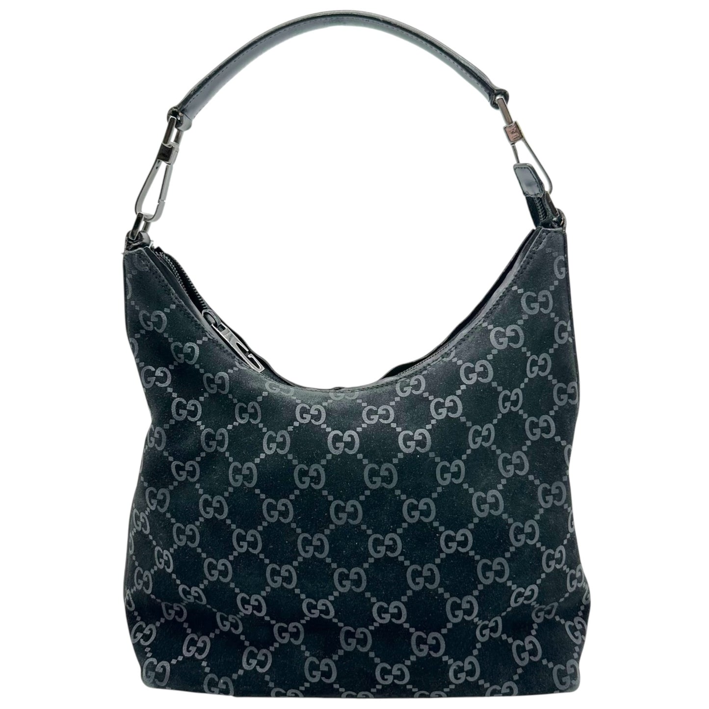 Gucci Black Suede Monogram Shoulder Bag