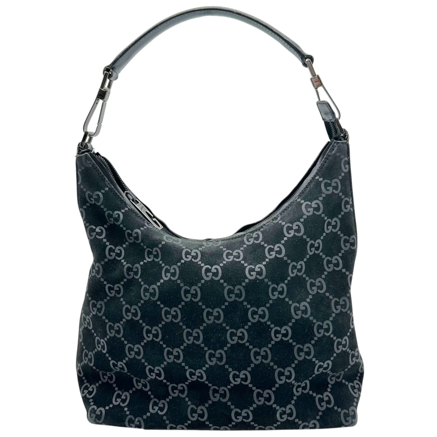 Gucci Black Suede Monogram Shoulder Bag
