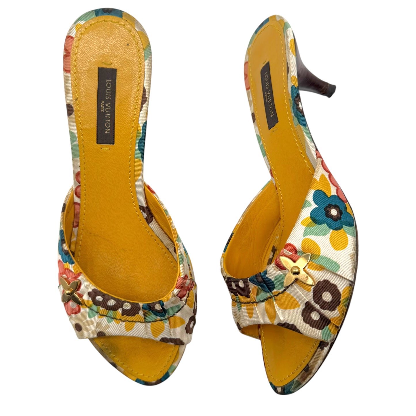 Louis Vuitton Multicolor Flower Monogram Heeled Mule Sandals