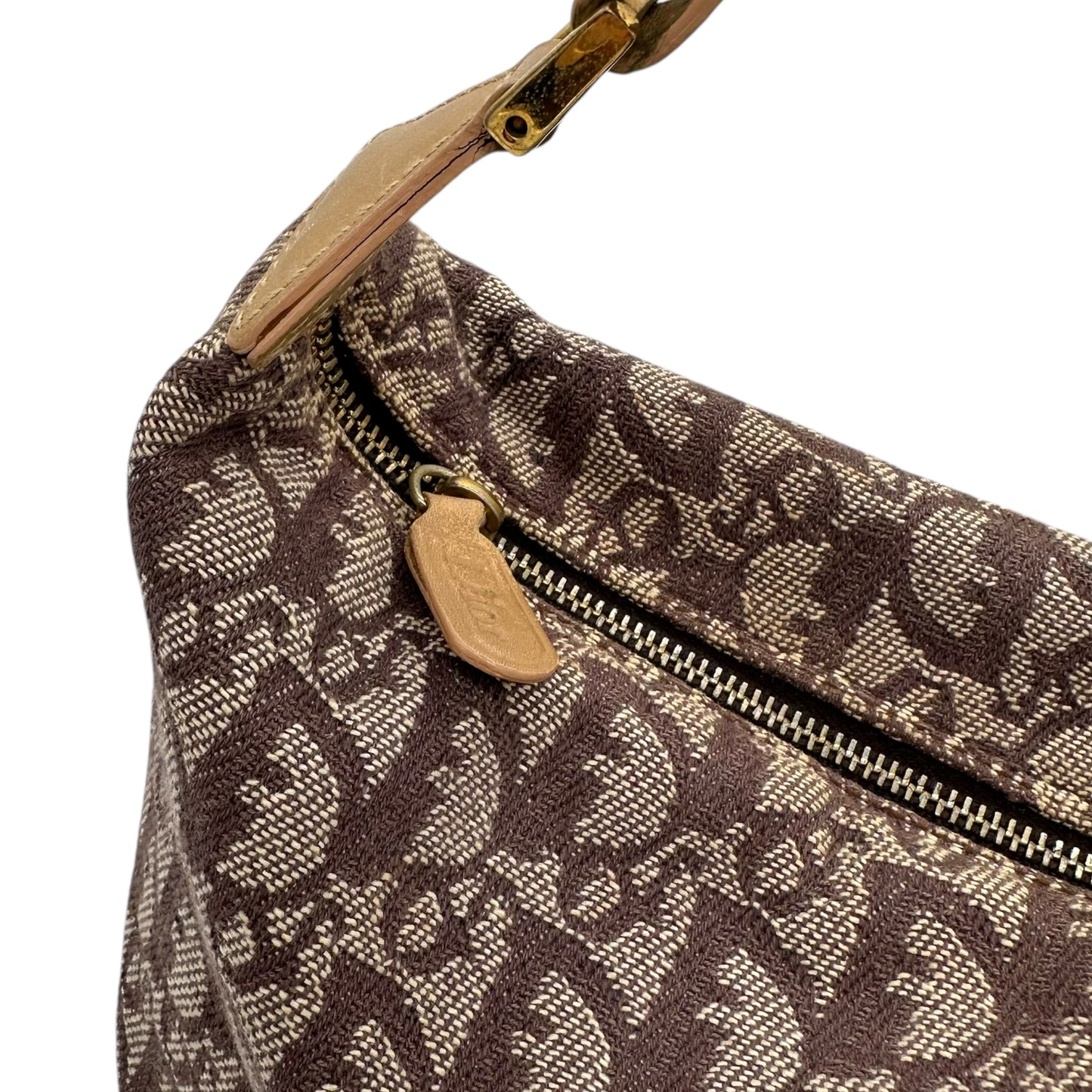 Christian Dior Tan & Burgundy Monogram Pochette Bag