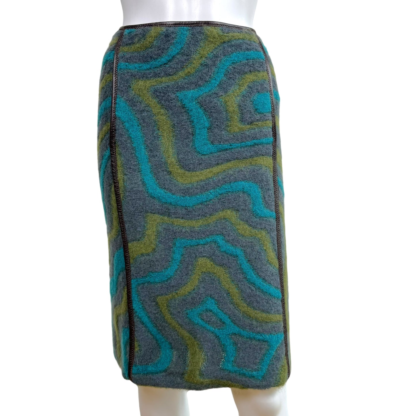 Missoni Blue & Green Mohair & Leather Coat & Midi Skirt Set