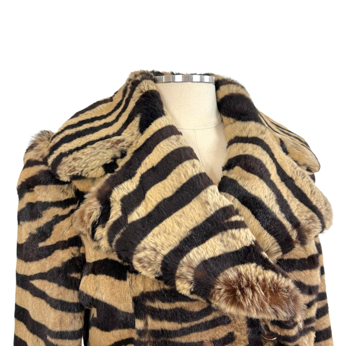Salvatore Ferragamo Mid-Length Fur Coat Tan Black Zebra Print