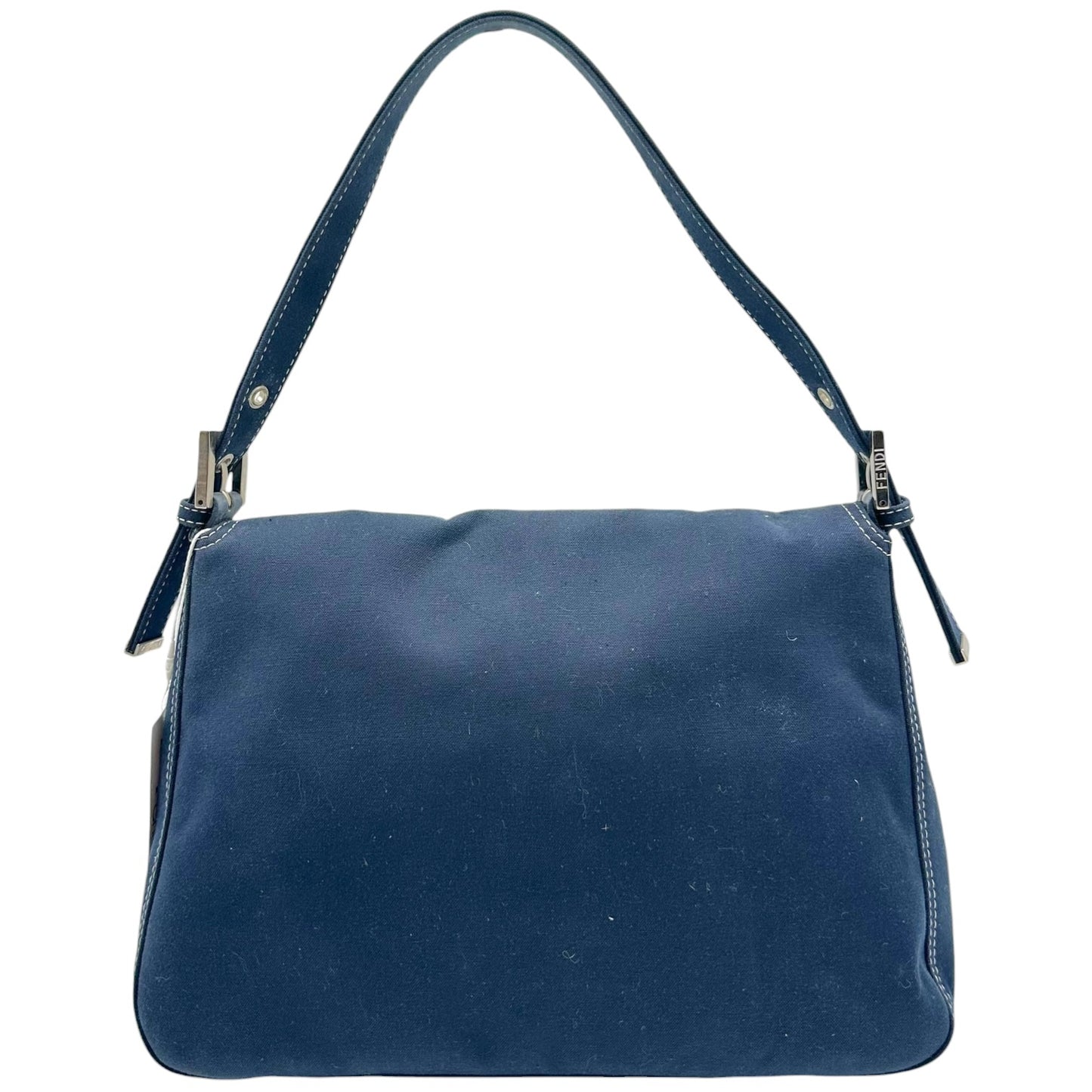 Fendi Navy Blue Canvas Mama Baguette Bag with Enamel Hardware