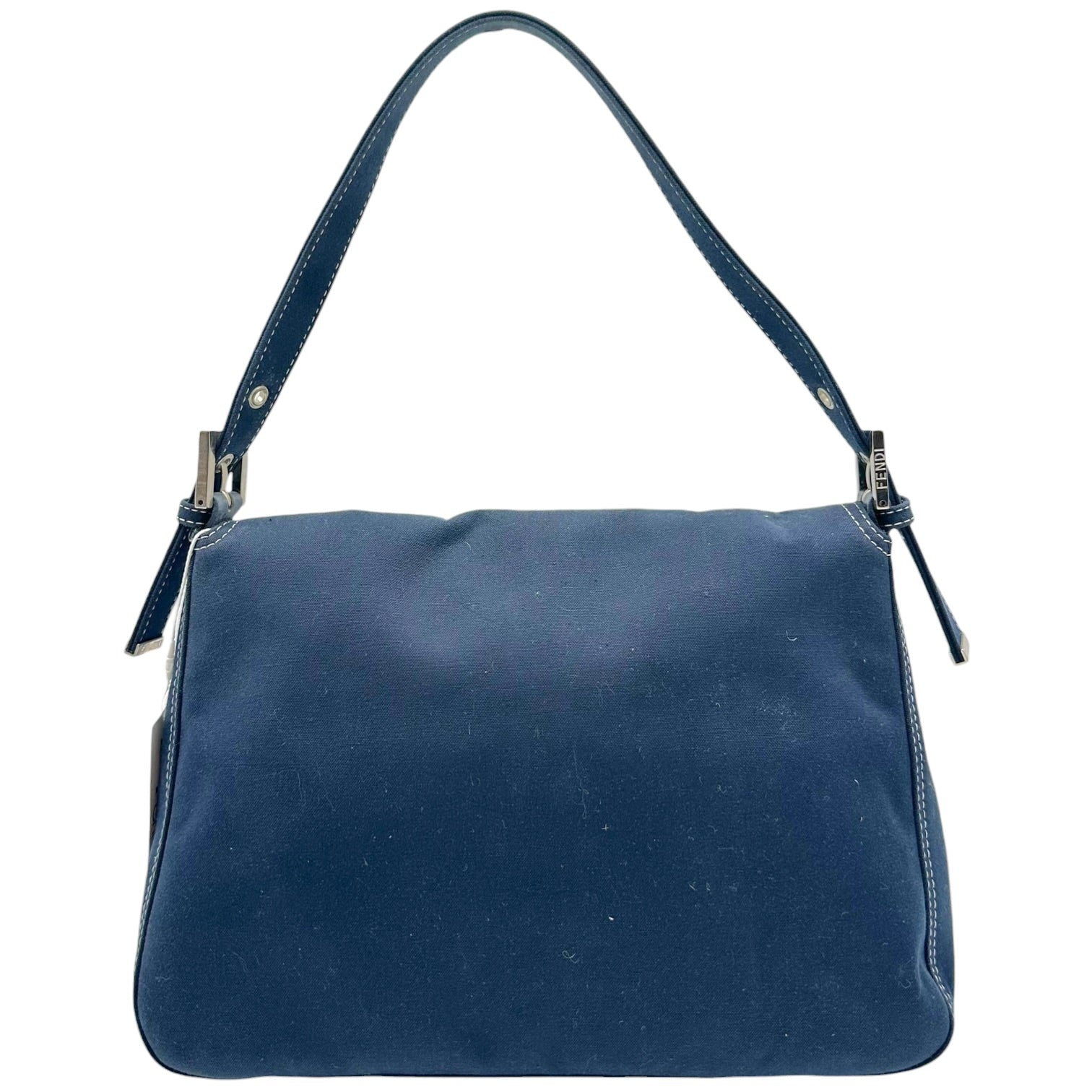 Fendi Navy Blue Canvas Mama Baguette Bag with Enamel Hardware