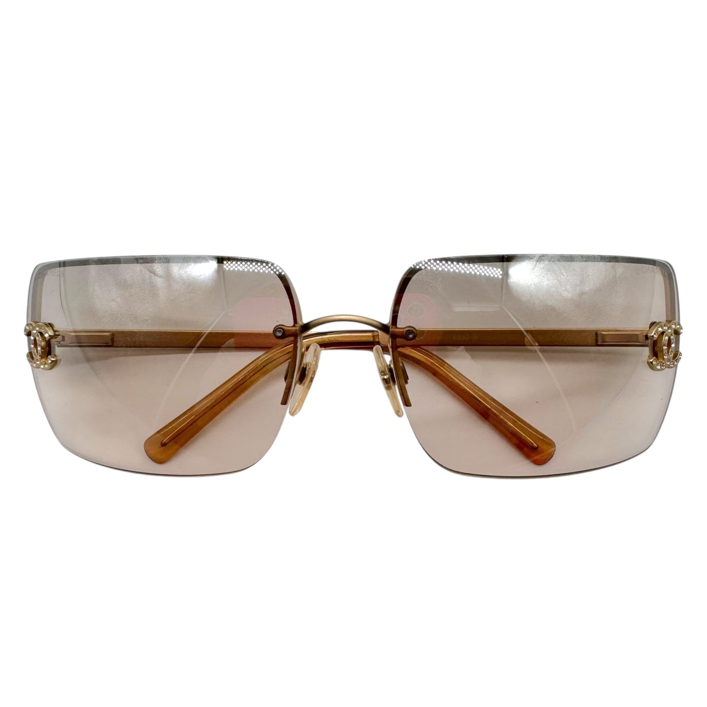 Chanel Beige/ Gold Crystal Logo Rimless 4092-B Sunglasses