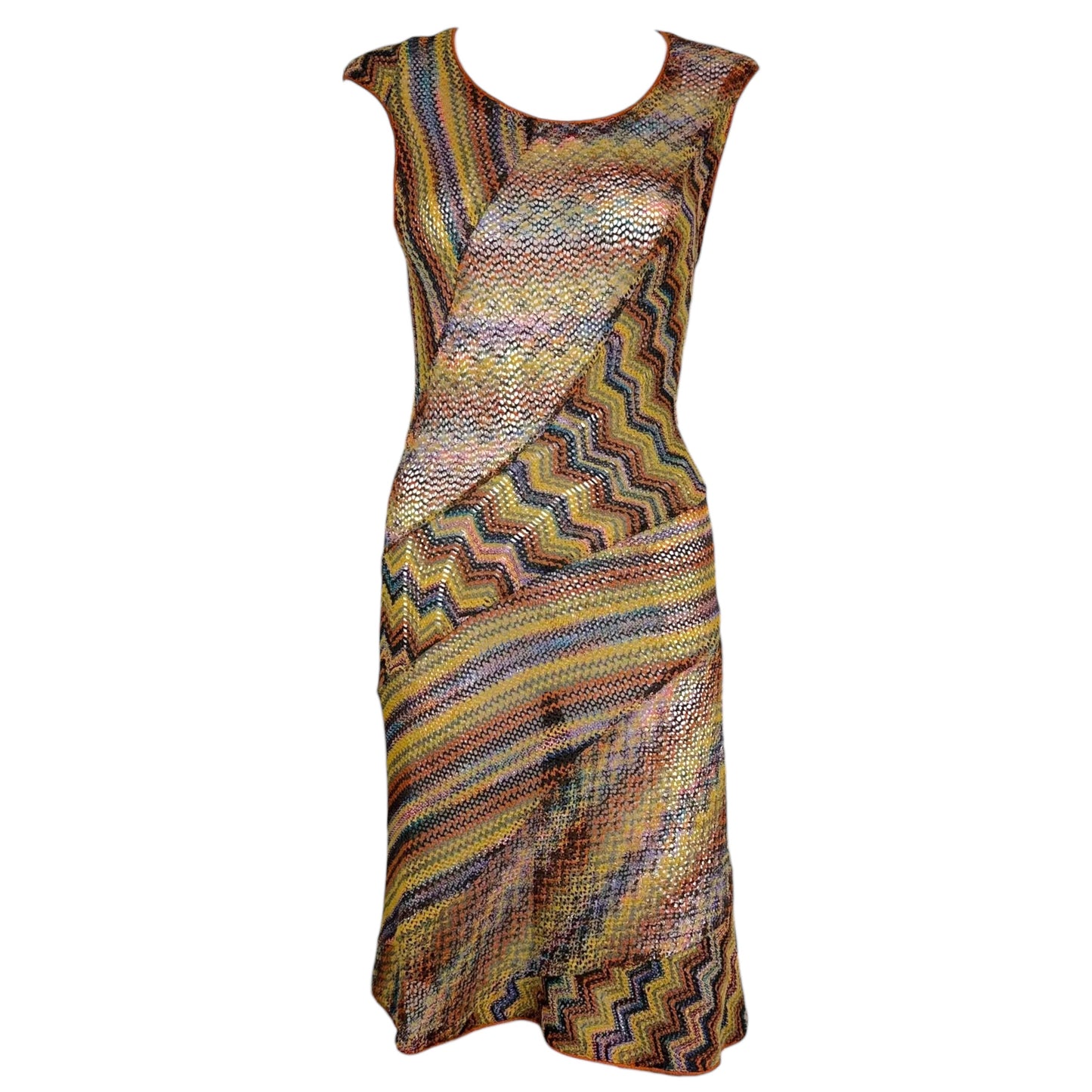 Missoni Midi Dress Burnt Orange Multicolor Knit Semi-Sheer