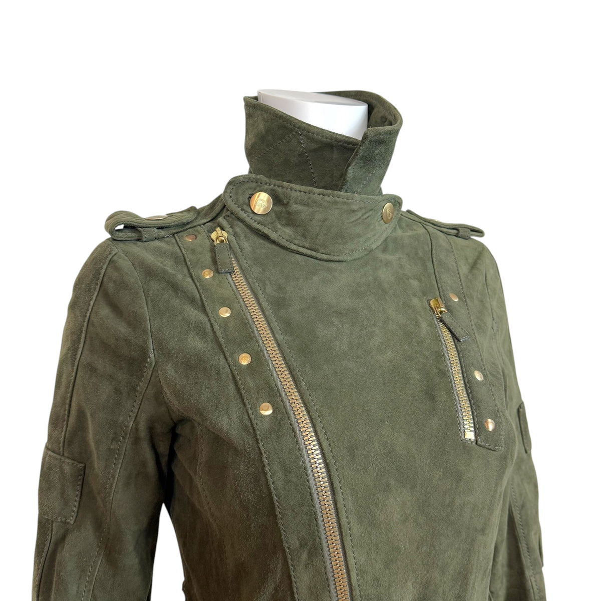 Gucci Suede Trench Coat Khaki Green Zip-Up S