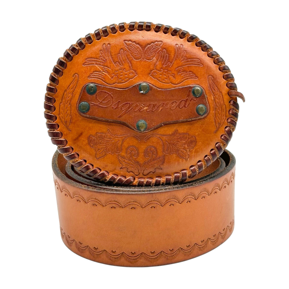 Dsquared2 Brown Etched Leather Buckle Logo Belt