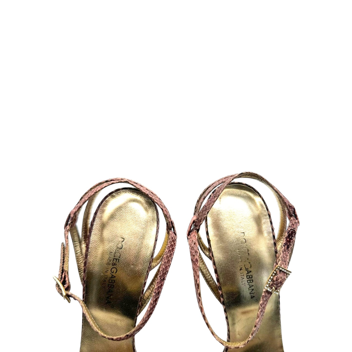 Dolce & Gabbana Pink and Gold Snakeskin Sandal Heels