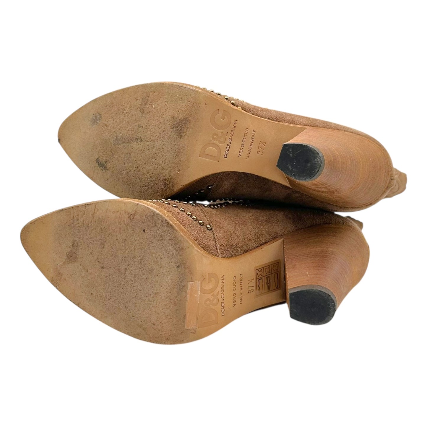 Dolce & Gabbana Brown Suede Studded Heeled Boots - Outfit Repeater