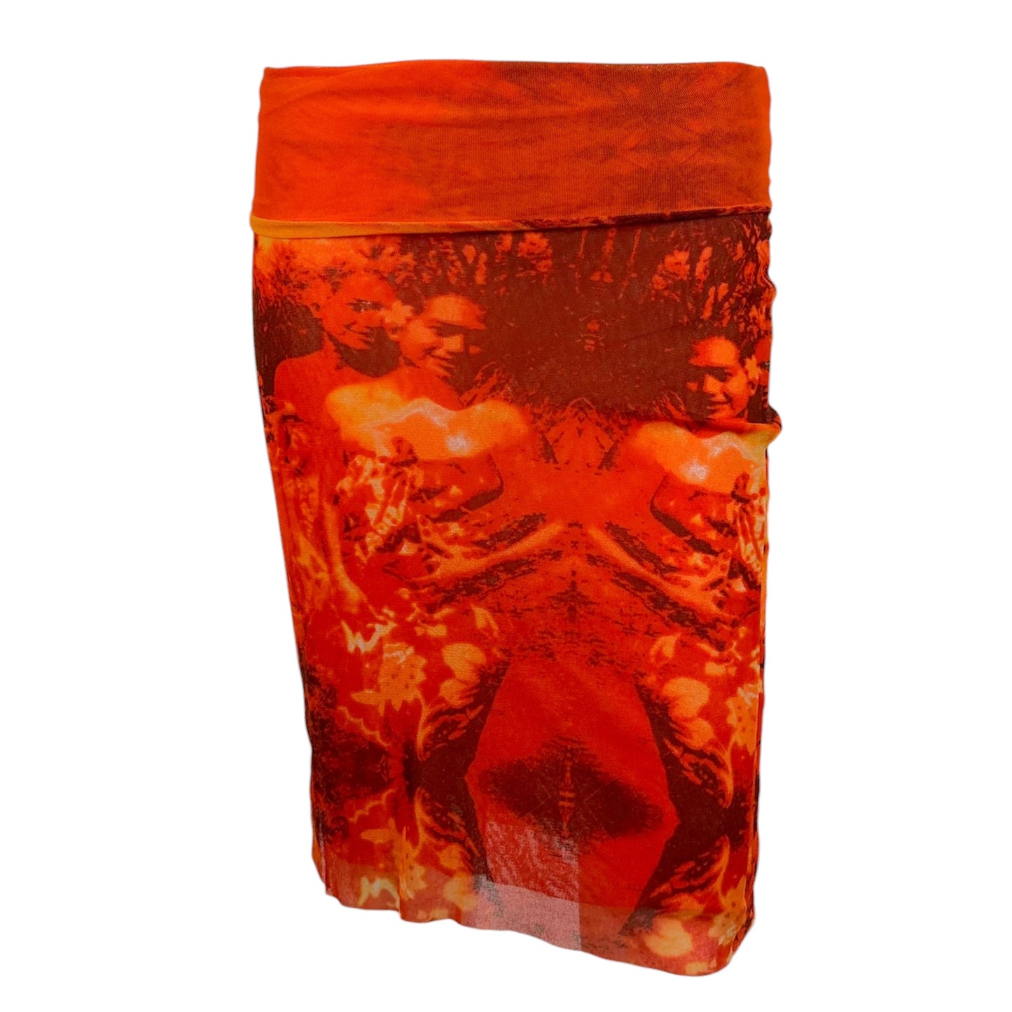 Jean Paul Gaultier Orange Hawaiian Print Mesh Midi Skirt