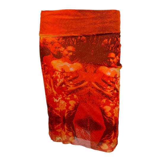 Jean Paul Gaultier Orange Hawaiian Print Mesh Midi Skirt