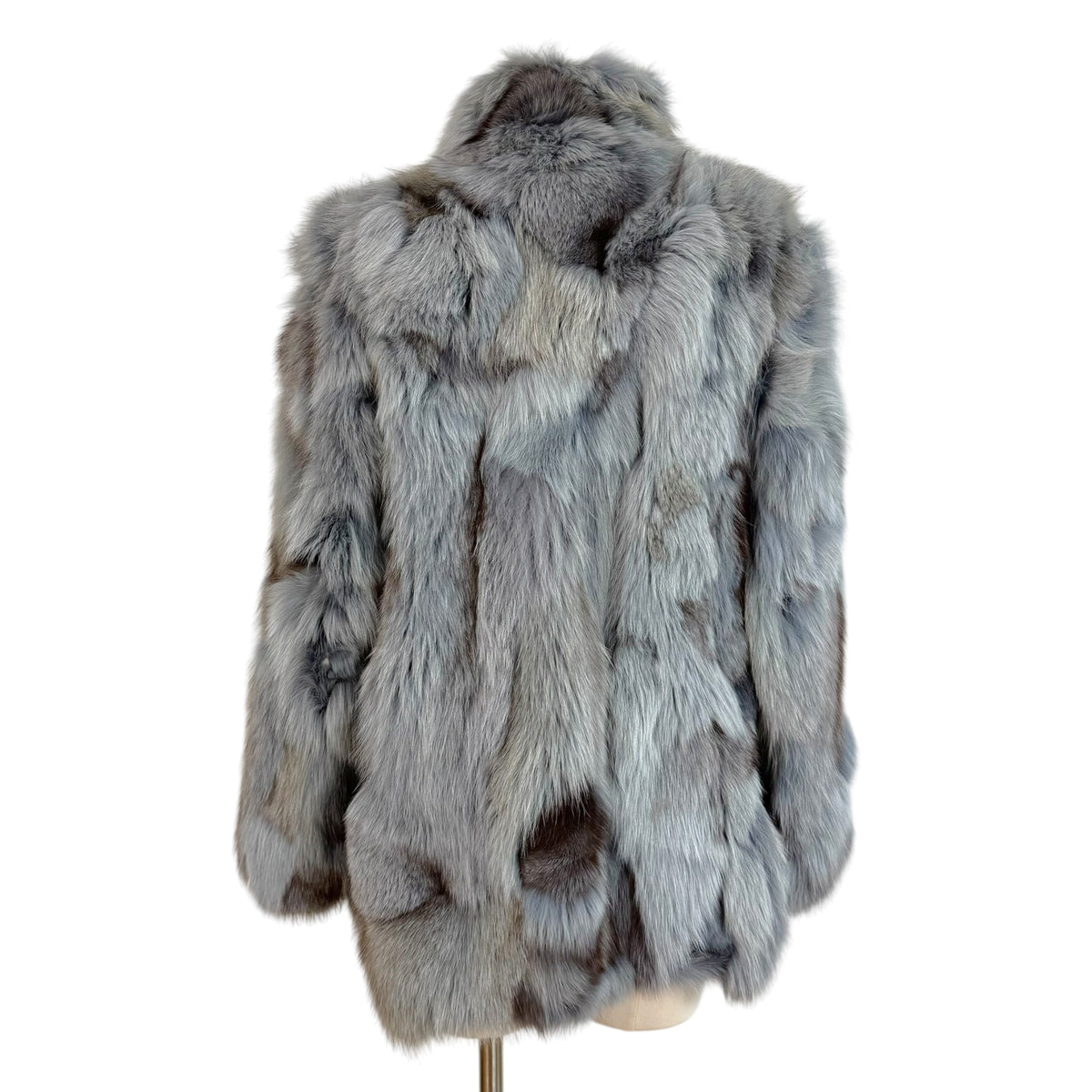 Saga Fox Dyed Fox Fur Coat Light Blue Brown