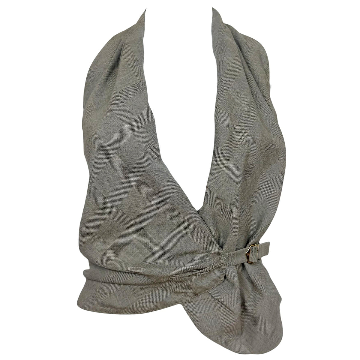 Louis Vuitton Gray Wool Plaid Backless Halter Vest Top