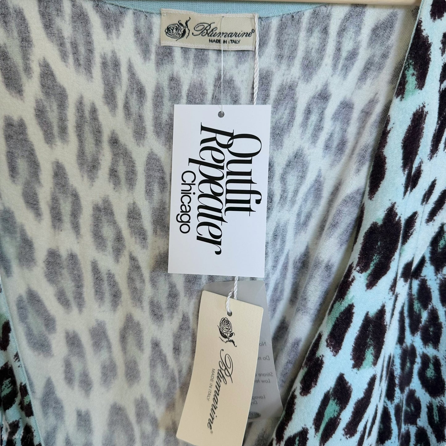 Blumarine Blue Leopard Print Knit Wrap Top NEW